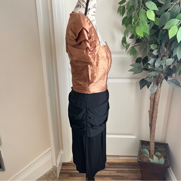 BB Collections Vintage Puff Sleeve Sheath Dress Gold Black Sz 8 - Picture 8 of 16